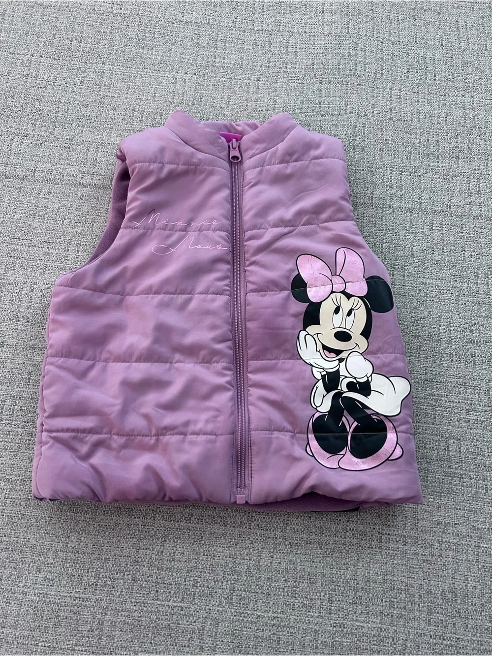 Disney Lilac Toddler Puffer Vest with Pink Trim & Minnie Mouse. Size 4T